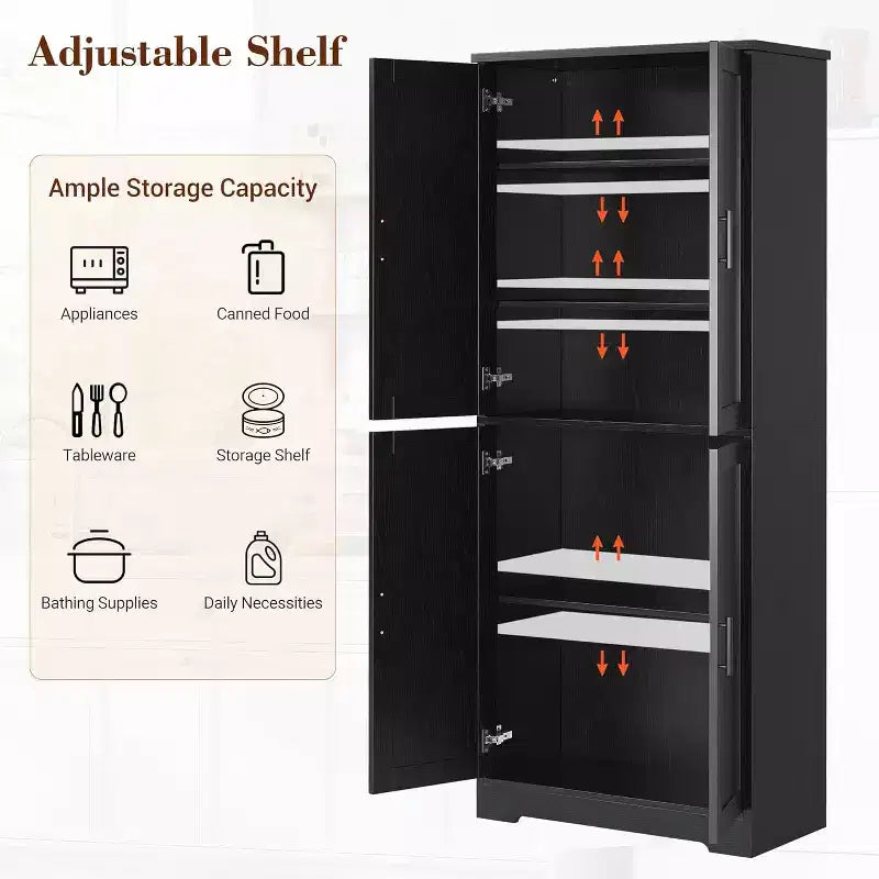 70 Tall Kitchen Pantry Cabinets with 2 Doors and 3 Adjustable Shelves, Freestanding Modern Storage Cabinet for Dining Room, Living Room