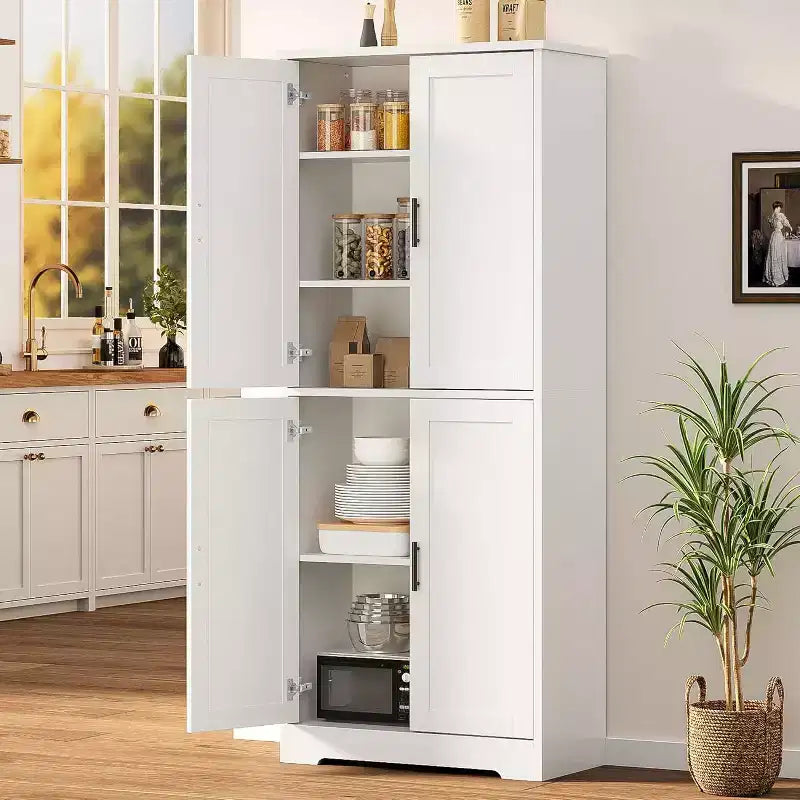 70 Tall Kitchen Pantry Cabinets with 2 Doors and 3 Adjustable Shelves, Freestanding Modern Storage Cabinet for Dining Room, Living Room