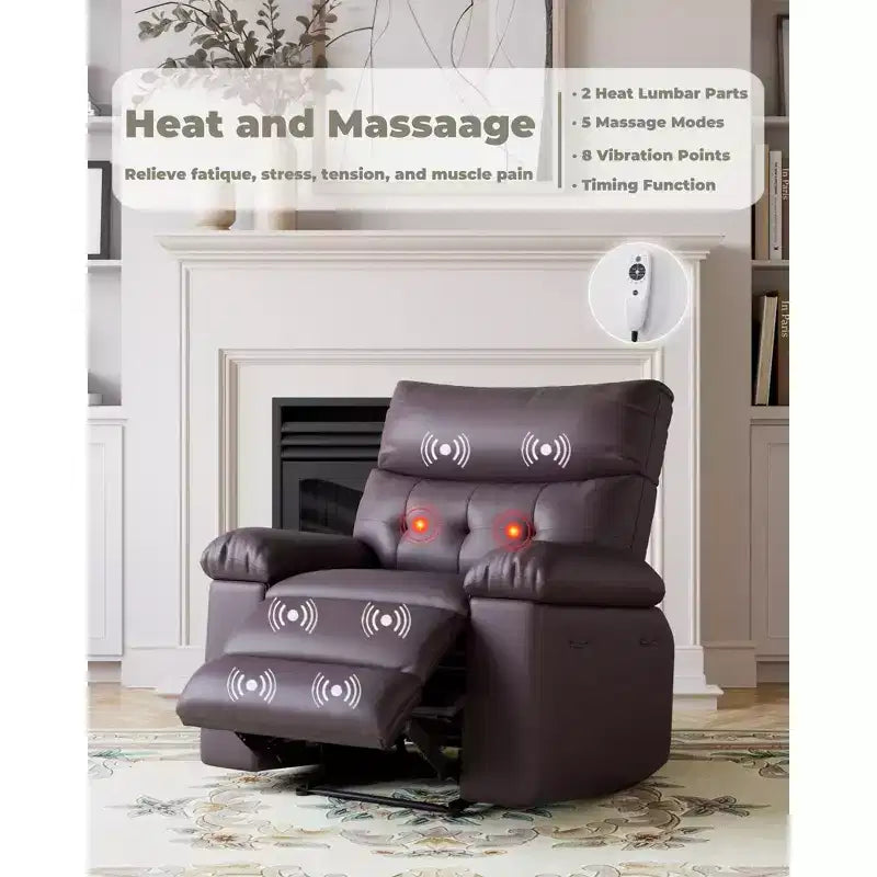 Fauteuil inclinable pivotant surdimensionné à bascule large – Fauteuil inclinable manuel en cuir PU pour adultes, fauteuil paresseux confortable avec rembourrage éponge 1,5X et facile
