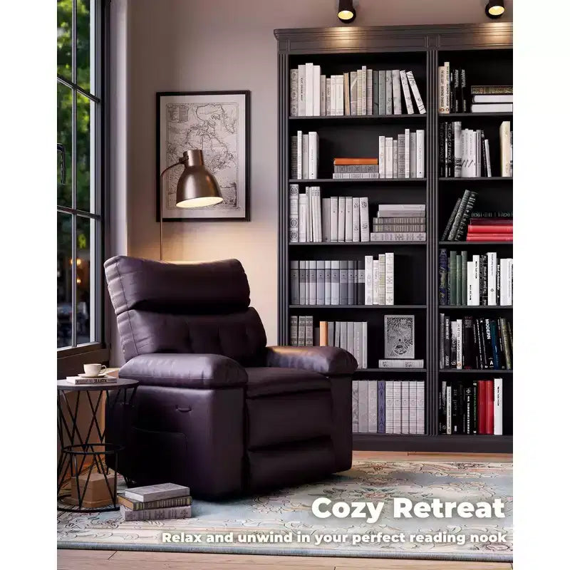 Fauteuil inclinable pivotant surdimensionné à bascule large – Fauteuil inclinable manuel en cuir PU pour adultes, fauteuil paresseux confortable avec rembourrage éponge 1,5X et facile