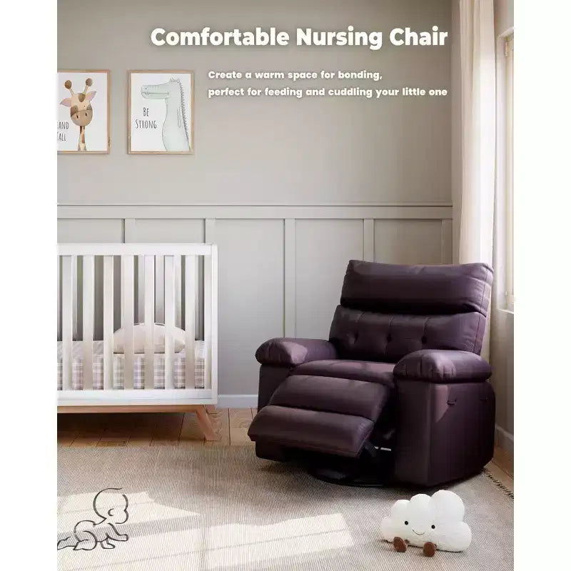 Fauteuil inclinable pivotant surdimensionné à bascule large – Fauteuil inclinable manuel en cuir PU pour adultes, fauteuil paresseux confortable avec rembourrage éponge 1,5X et facile