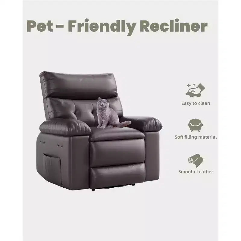 Fauteuil inclinable pivotant surdimensionné à bascule large – Fauteuil inclinable manuel en cuir PU pour adultes, fauteuil paresseux confortable avec rembourrage éponge 1,5X et facile