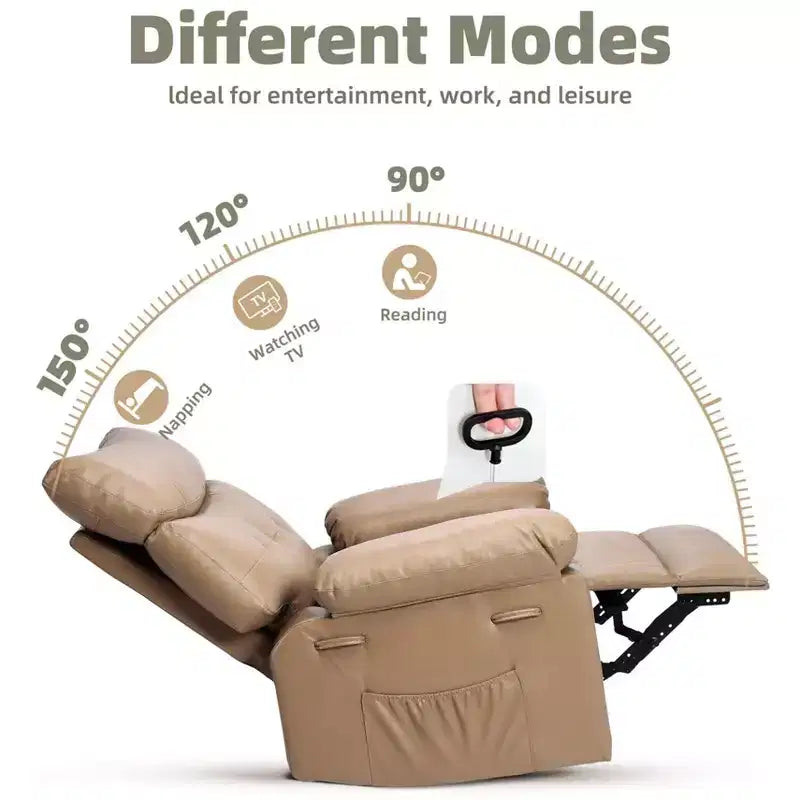 Fauteuil inclinable pivotant surdimensionné à bascule large – Fauteuil inclinable manuel en cuir PU pour adultes, fauteuil paresseux confortable avec rembourrage éponge 1,5X et facile