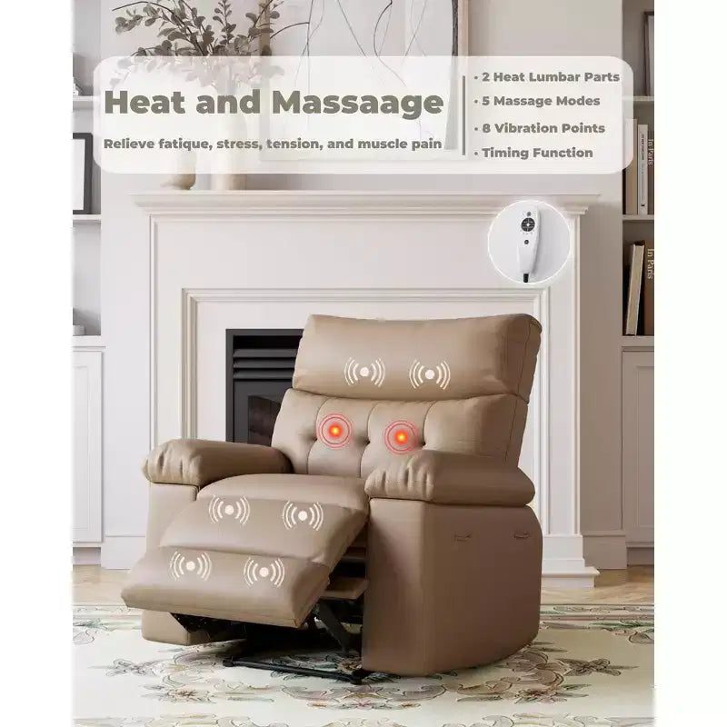 Fauteuil inclinable pivotant surdimensionné à bascule large – Fauteuil inclinable manuel en cuir PU pour adultes, fauteuil paresseux confortable avec rembourrage éponge 1,5X et facile