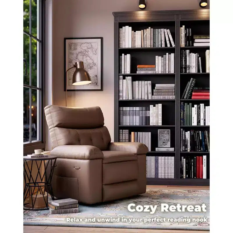 Fauteuil inclinable pivotant surdimensionné à bascule large – Fauteuil inclinable manuel en cuir PU pour adultes, fauteuil paresseux confortable avec rembourrage éponge 1,5X et facile