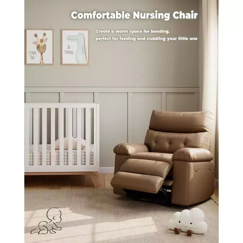 Fauteuil inclinable pivotant surdimensionné à bascule large – Fauteuil inclinable manuel en cuir PU pour adultes, fauteuil paresseux confortable avec rembourrage éponge 1,5X et facile