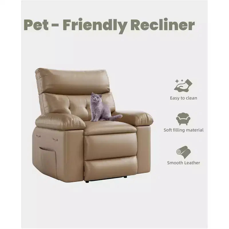 Fauteuil inclinable pivotant surdimensionné à bascule large – Fauteuil inclinable manuel en cuir PU pour adultes, fauteuil paresseux confortable avec rembourrage éponge 1,5X et facile