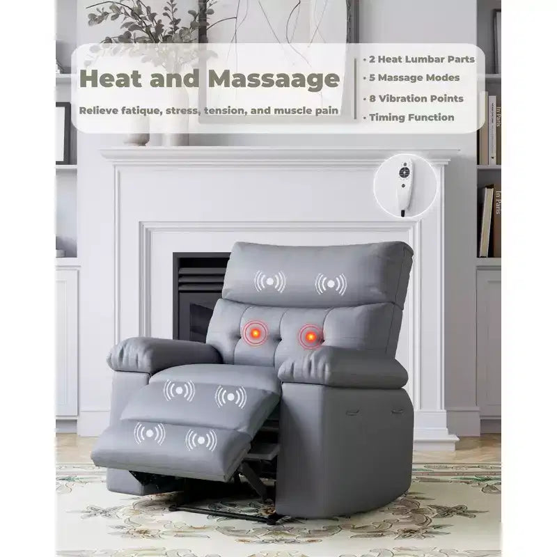 Fauteuil inclinable pivotant surdimensionné à bascule large – Fauteuil inclinable manuel en cuir PU pour adultes, fauteuil paresseux confortable avec rembourrage éponge 1,5X et facile