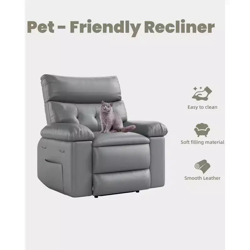 Fauteuil inclinable pivotant surdimensionné à bascule large – Fauteuil inclinable manuel en cuir PU pour adultes, fauteuil paresseux confortable avec rembourrage éponge 1,5X et facile