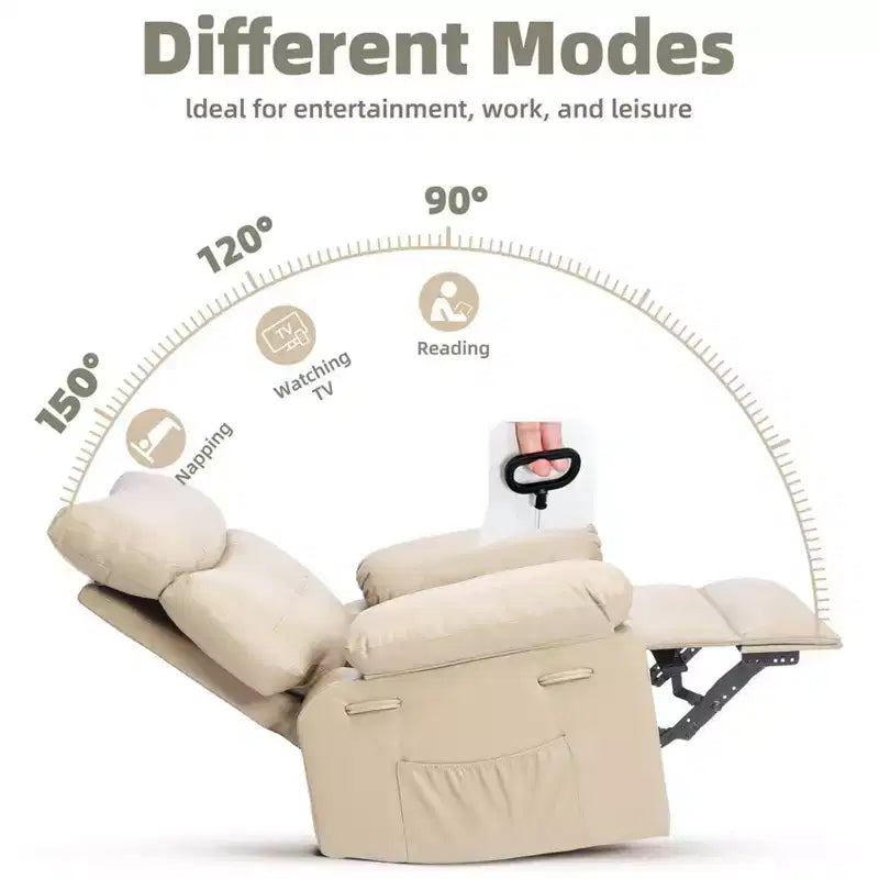 Fauteuil inclinable pivotant surdimensionné à bascule large – Fauteuil inclinable manuel en cuir PU pour adultes, fauteuil paresseux confortable avec rembourrage éponge 1,5X et facile