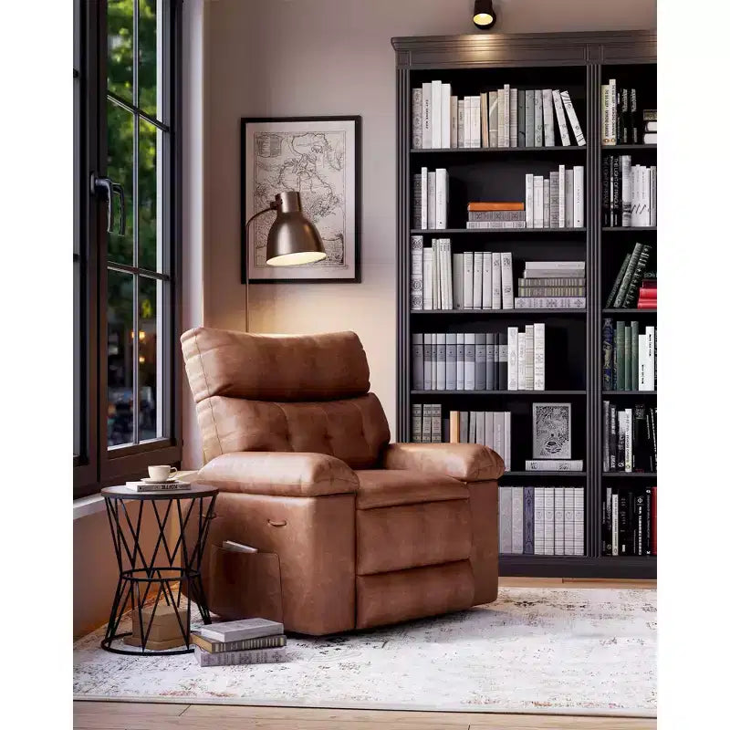 Fauteuil inclinable pivotant surdimensionné à bascule large – Fauteuil inclinable manuel en cuir PU pour adultes, fauteuil paresseux confortable avec rembourrage éponge 1,5X et facile