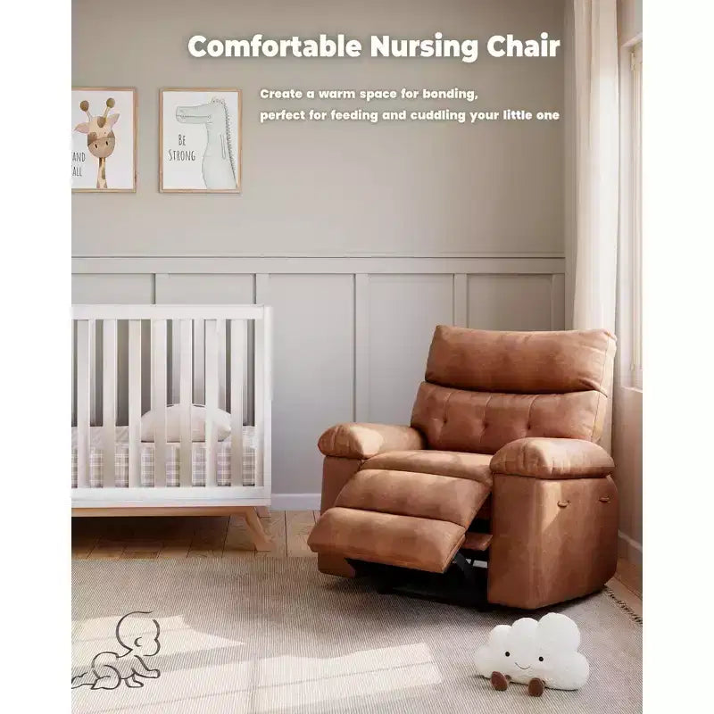 Fauteuil inclinable pivotant surdimensionné à bascule large – Fauteuil inclinable manuel en cuir PU pour adultes, fauteuil paresseux confortable avec rembourrage éponge 1,5X et facile
