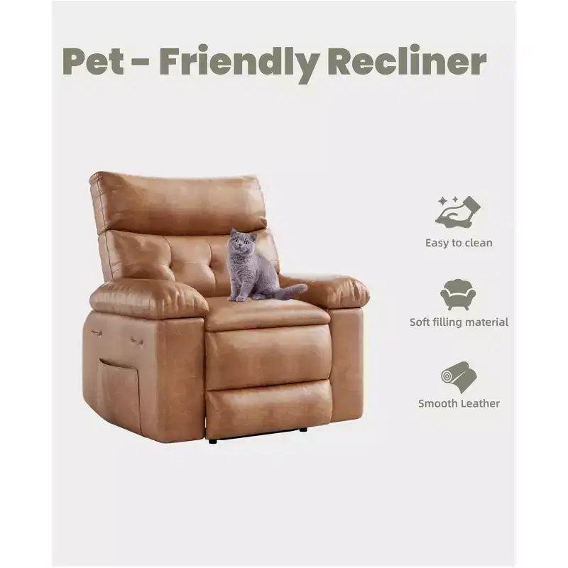 Fauteuil inclinable pivotant surdimensionné à bascule large – Fauteuil inclinable manuel en cuir PU pour adultes, fauteuil paresseux confortable avec rembourrage éponge 1,5X et facile