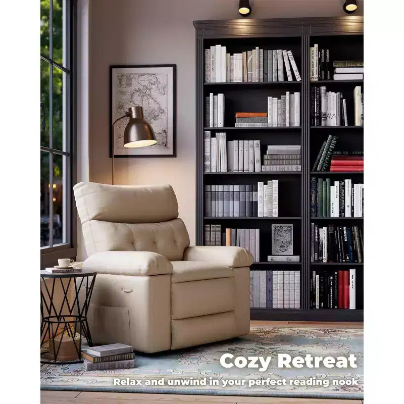Fauteuil inclinable pivotant surdimensionné à bascule large – Fauteuil inclinable manuel en cuir PU pour adultes, fauteuil paresseux confortable avec rembourrage éponge 1,5X et facile