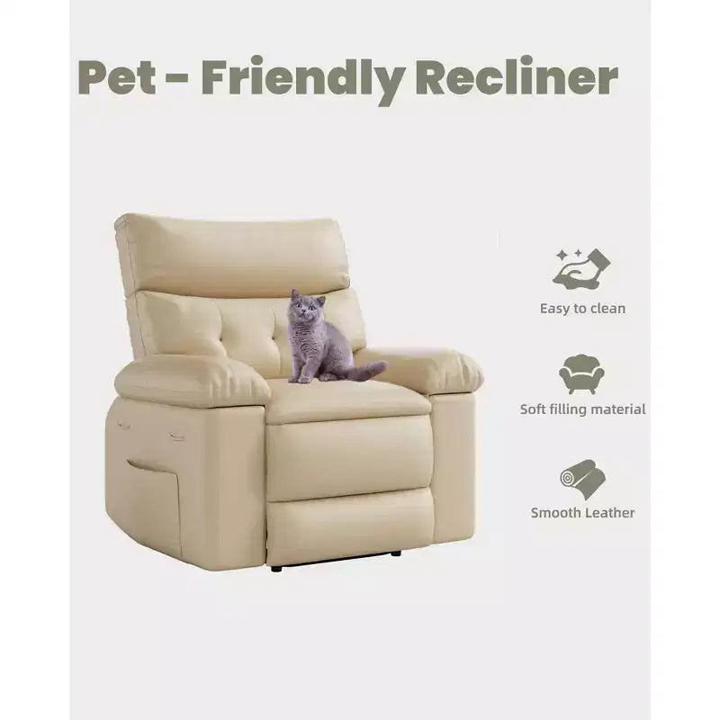 Fauteuil inclinable pivotant surdimensionné à bascule large – Fauteuil inclinable manuel en cuir PU pour adultes, fauteuil paresseux confortable avec rembourrage éponge 1,5X et facile