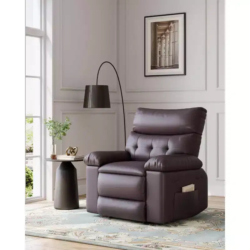 Fauteuil inclinable pivotant surdimensionné à bascule large – Fauteuil inclinable manuel en cuir PU pour adultes, fauteuil paresseux confortable avec rembourrage éponge 1,5X et facile