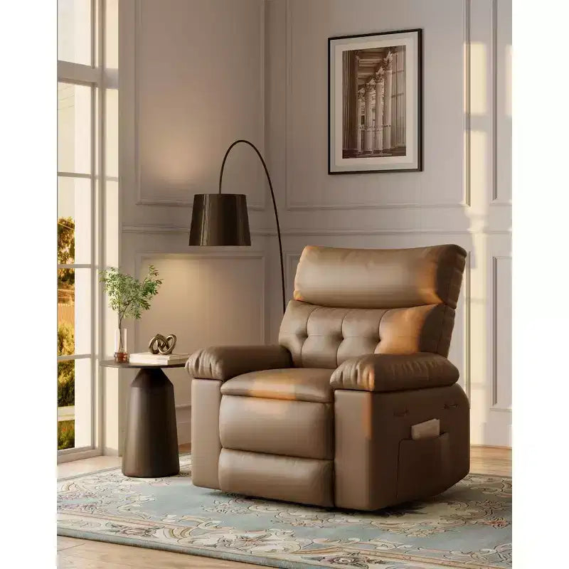 Fauteuil inclinable pivotant surdimensionné à bascule large – Fauteuil inclinable manuel en cuir PU pour adultes, fauteuil paresseux confortable avec rembourrage éponge 1,5X et facile