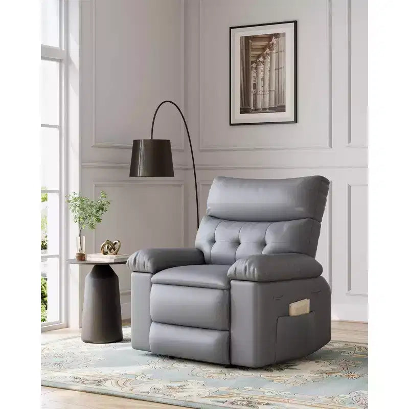Fauteuil inclinable pivotant surdimensionné à bascule large – Fauteuil inclinable manuel en cuir PU pour adultes, fauteuil paresseux confortable avec rembourrage éponge 1,5X et facile