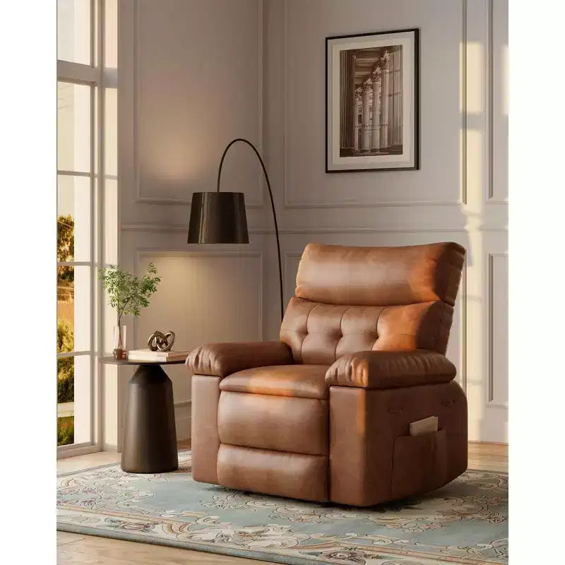 Fauteuil inclinable pivotant surdimensionné à bascule large – Fauteuil inclinable manuel en cuir PU pour adultes, fauteuil paresseux confortable avec rembourrage éponge 1,5X et facile