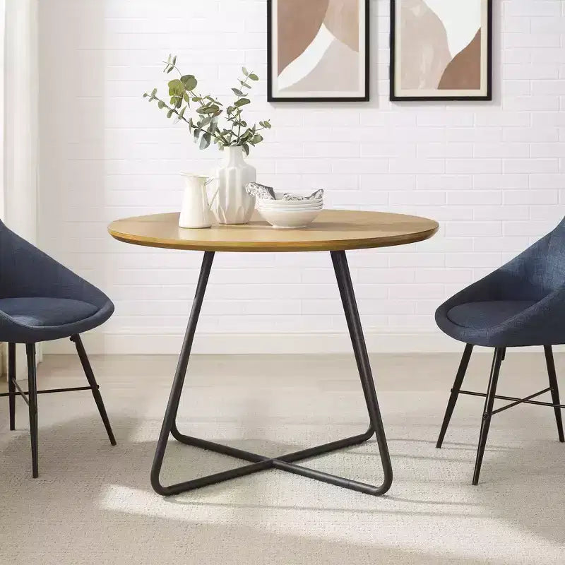 Okak Modern Wood Curved X-Base Round Dining Table Minimalist Style Ready-to-Assemble