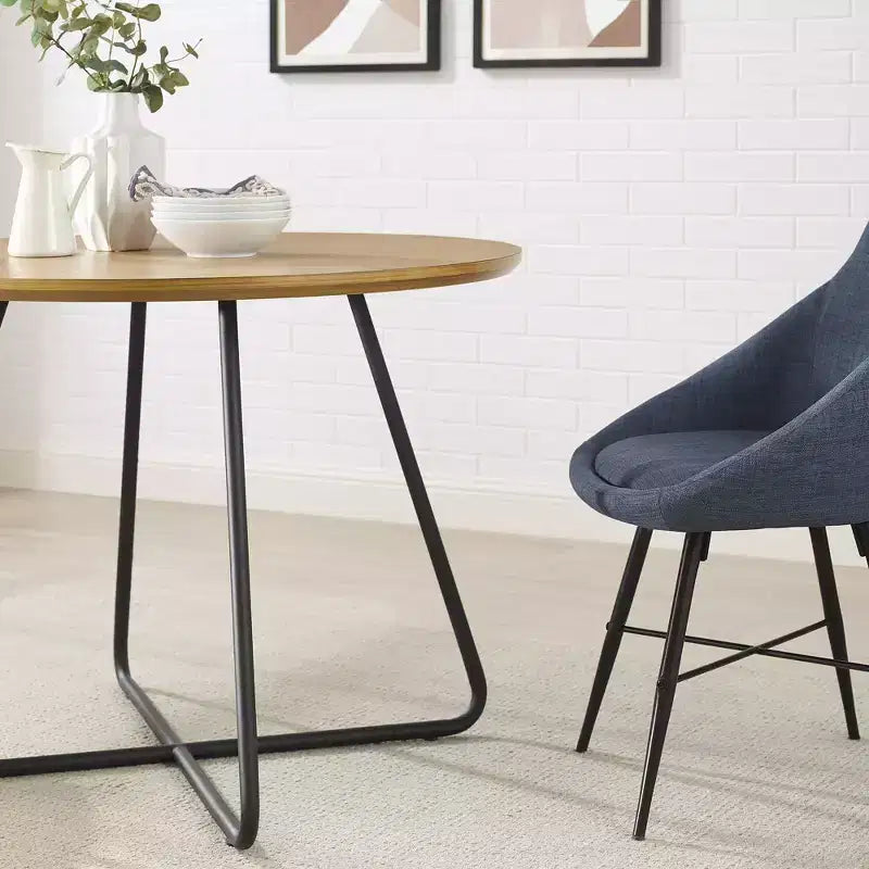 Okak Modern Wood Curved X-Base Round Dining Table Minimalist Style Ready-to-Assemble