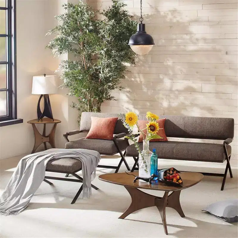 Okak 21W/40W Unique Triangle Coffee Table with Wood Veneer Top Cottage Style Side Table for Small Spaces(Set of 1 or 2)