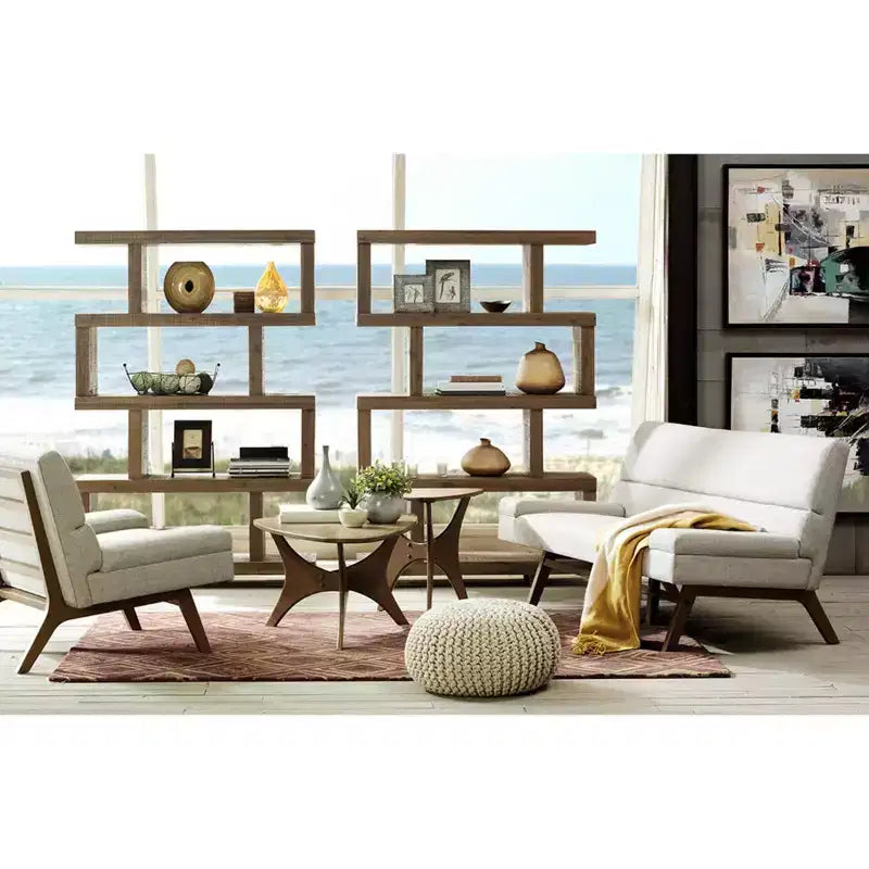 Okak 21W/40W Unique Triangle Coffee Table with Wood Veneer Top Cottage Style Side Table for Small Spaces(Set of 1 or 2)