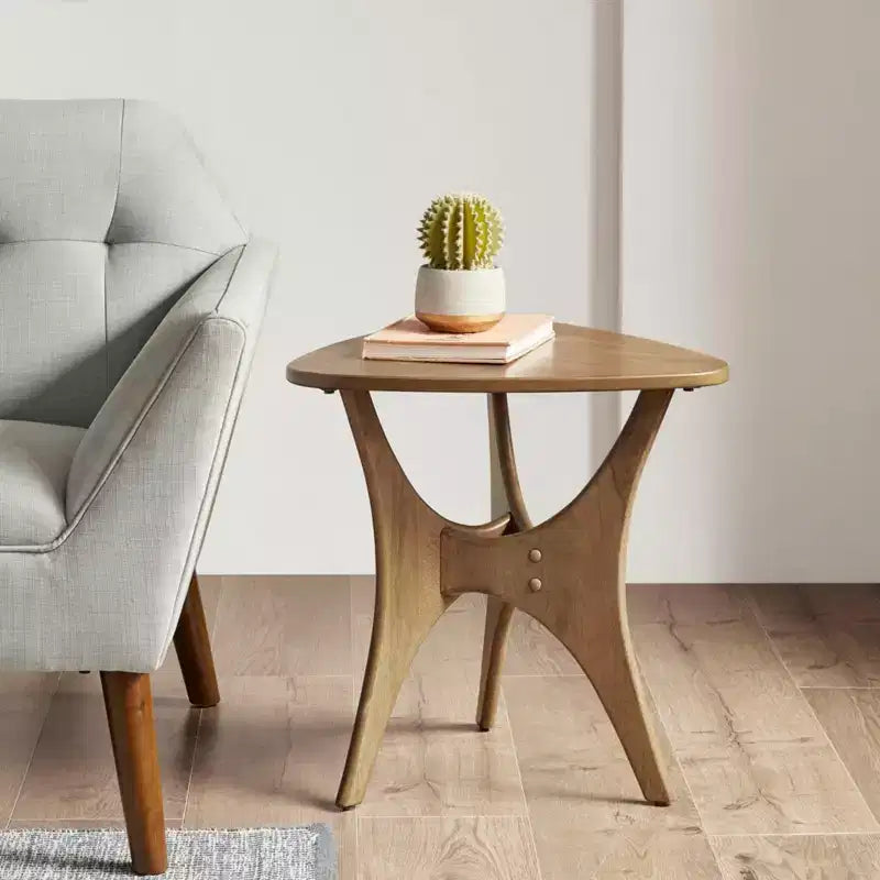 Okak 21W/40W Unique Triangle Coffee Table with Wood Veneer Top Cottage Style Side Table for Small Spaces(Set of 1 or 2)