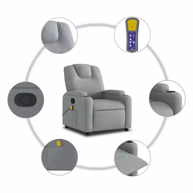 vidaXL Massage Recliner Chair with 6-Point Vibration, Adjustable - Light Gray