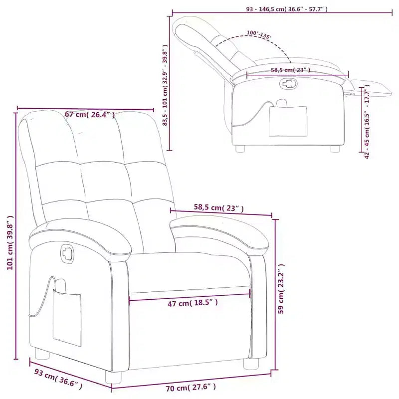 Fauteuil inclinable de massage vidaXL, dossier/repose-pieds réglable - Noir