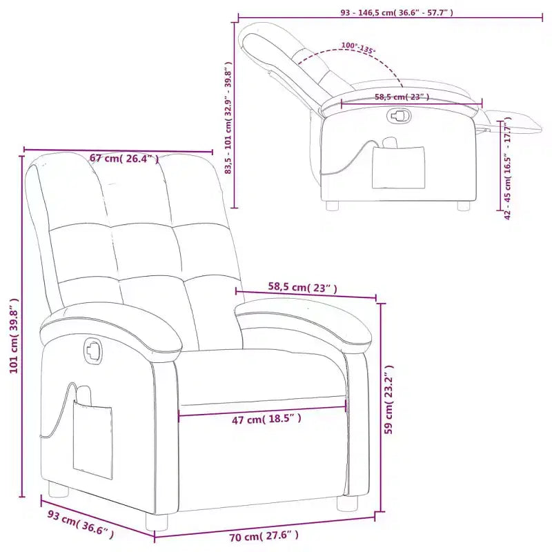 Fauteuil inclinable de massage vidaXL, dossier/repose-pieds réglable - Noir