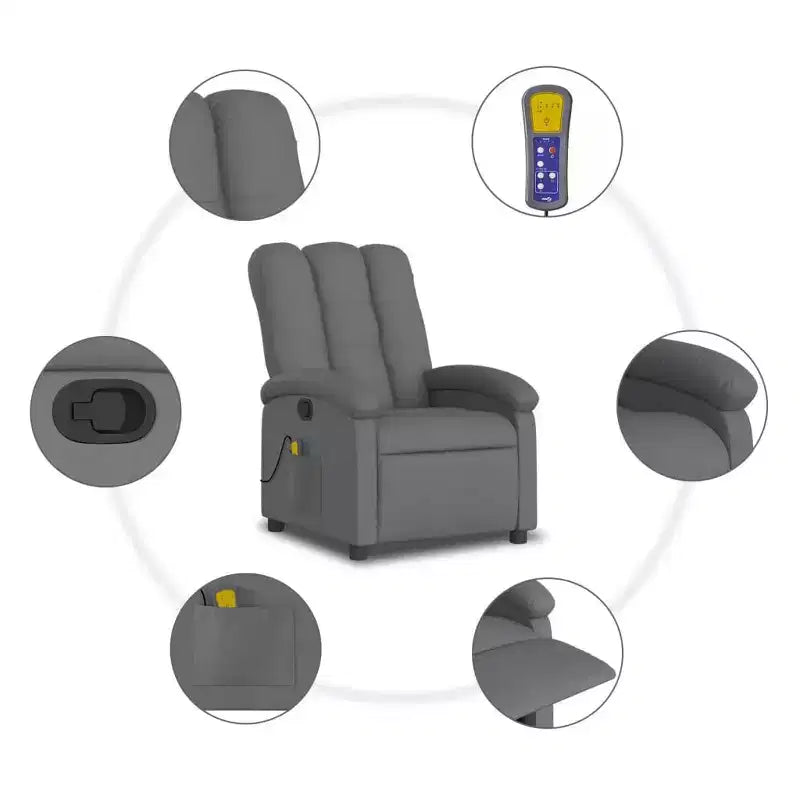 vidaXL Massage Recliner Chair Dark Gray Polyester - Manual Push Back With Massage