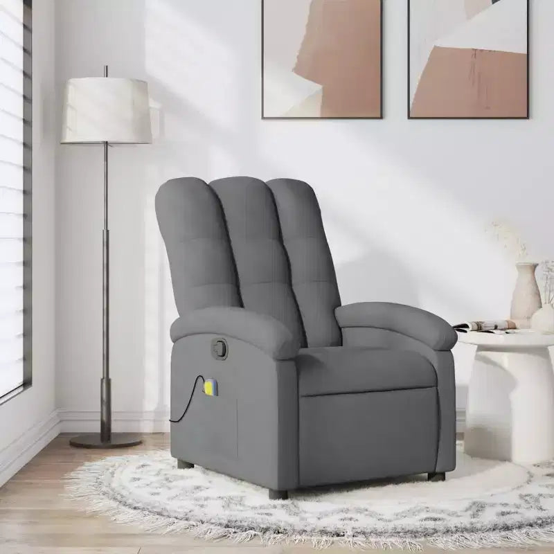 vidaXL Massage Recliner Chair Dark Gray Polyester - Manual Push Back With Massage