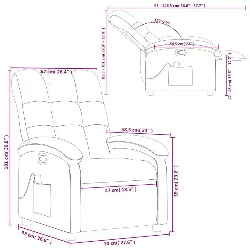 vidaXL Massage Recliner Chair Dark Gray Polyester - Manual Push Back With Massage