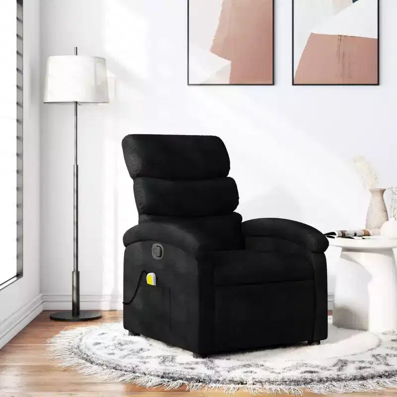 vidaXL Black Fabric Massage Recliner Chair - Adjustable Lounge Armchair for Elderly with Vibration, Manual Recline, Padded Comfort