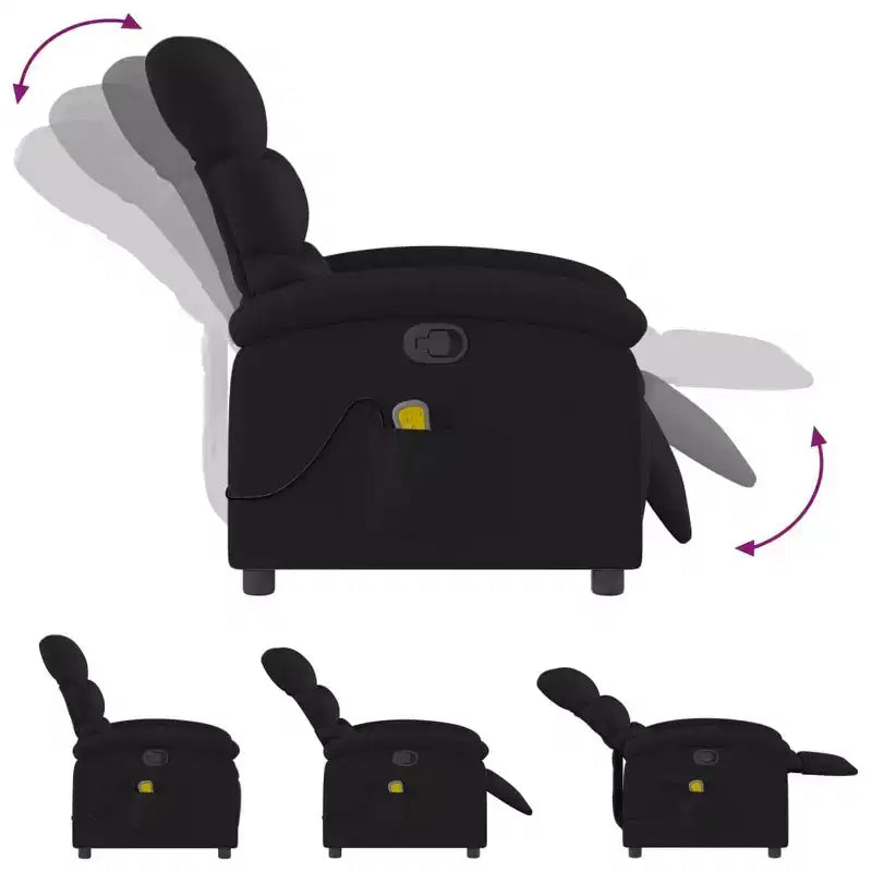 vidaXL Black Fabric Massage Recliner Chair - Adjustable Lounge Armchair for Elderly with Vibration, Manual Recline, Padded Comfort