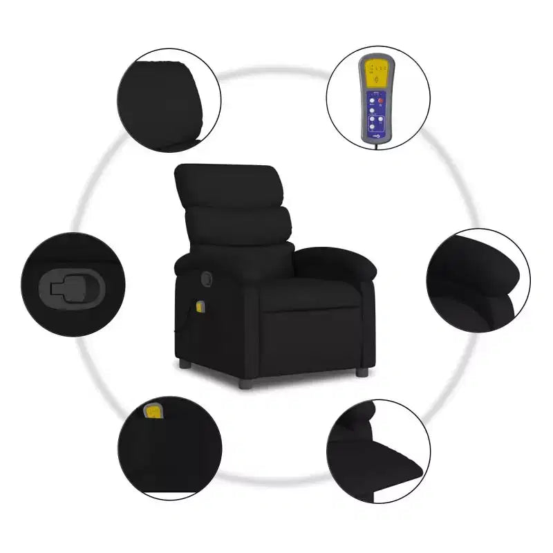 vidaXL Black Fabric Massage Recliner Chair - Adjustable Lounge Armchair for Elderly with Vibration, Manual Recline, Padded Comfort