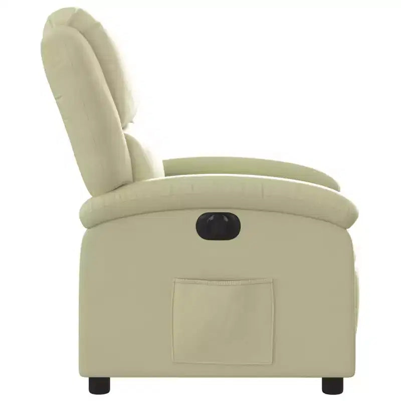 vidaXL Cream Electric Recliner Chair - Real Leather, Motorized Backrest/Footrest, Wood/Metal Frame, Foam Padded, Elderly-Friendly Armchair.