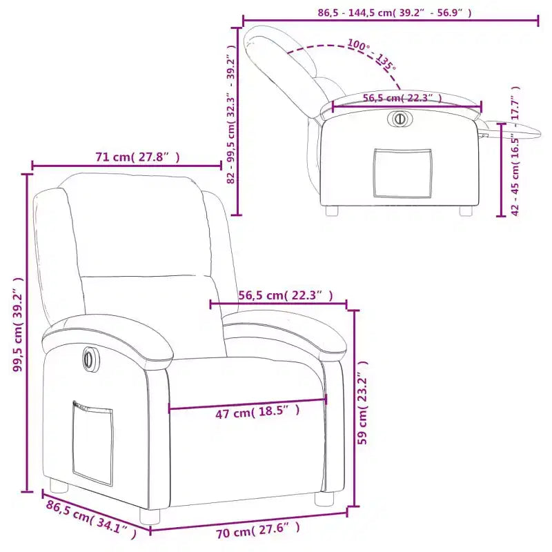 vidaXL Cream Electric Recliner Chair - Real Leather, Motorized Backrest/Footrest, Wood/Metal Frame, Foam Padded, Elderly-Friendly Armchair.