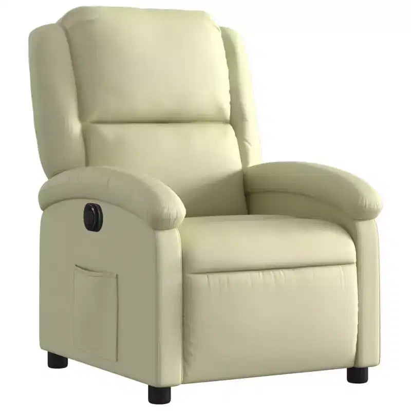vidaXL Cream Electric Recliner Chair - Real Leather, Motorized Backrest/Footrest, Wood/Metal Frame, Foam Padded, Elderly-Friendly Armchair.