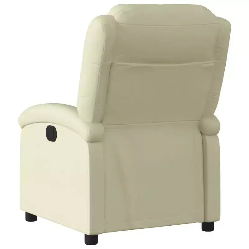 vidaXL Cream Electric Recliner Chair - Real Leather, Motorized Backrest/Footrest, Wood/Metal Frame, Foam Padded, Elderly-Friendly Armchair.