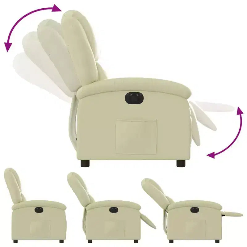 vidaXL Cream Electric Recliner Chair - Real Leather, Motorized Backrest/Footrest, Wood/Metal Frame, Foam Padded, Elderly-Friendly Armchair.