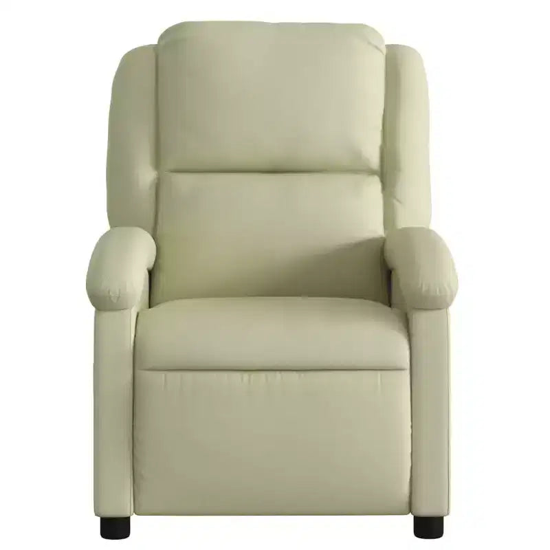 vidaXL Cream Electric Recliner Chair - Real Leather, Motorized Backrest/Footrest, Wood/Metal Frame, Foam Padded, Elderly-Friendly Armchair.