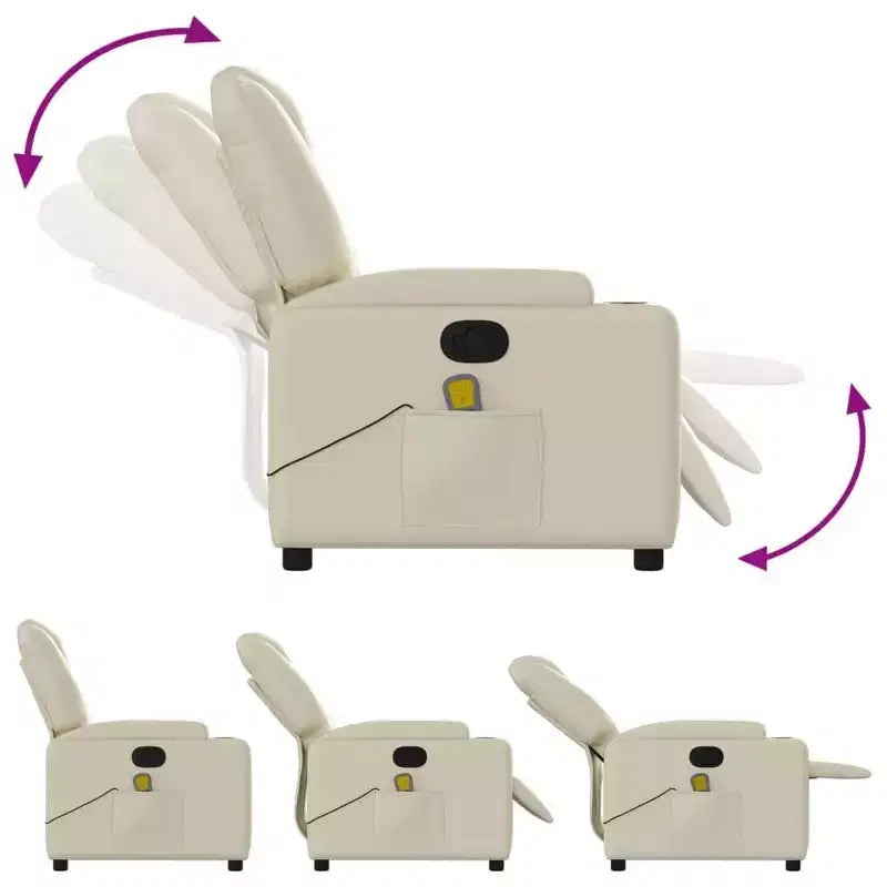 vidaXL Cream Faux Leather Massage Recliner Chair - Reclining Armchair for Elderly with Vibration Function, Cup Holders, Manual Tilt