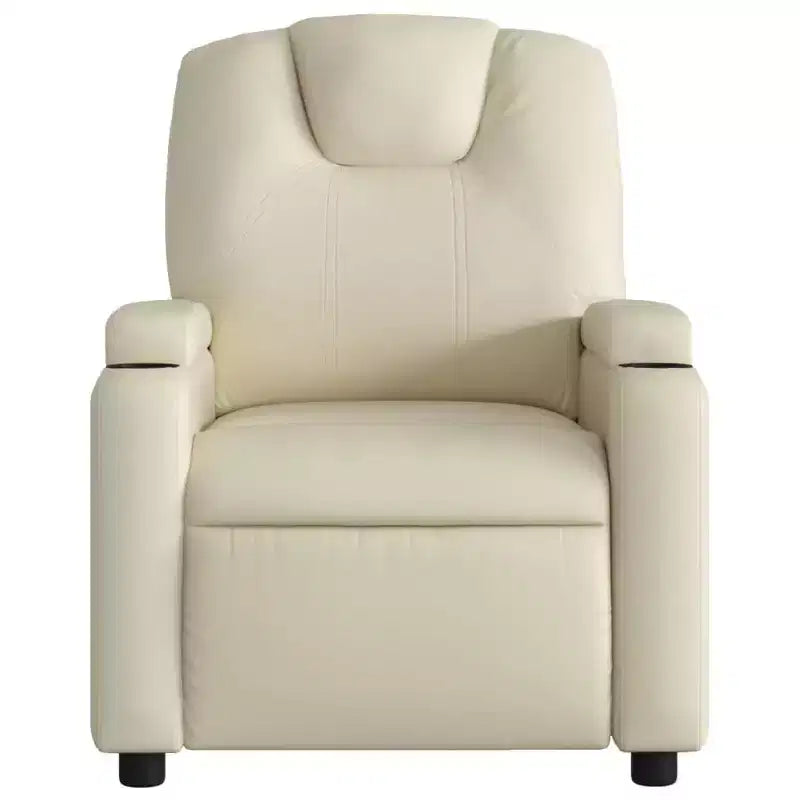 vidaXL Cream Faux Leather Massage Recliner Chair - Reclining Armchair for Elderly with Vibration Function, Cup Holders, Manual Tilt