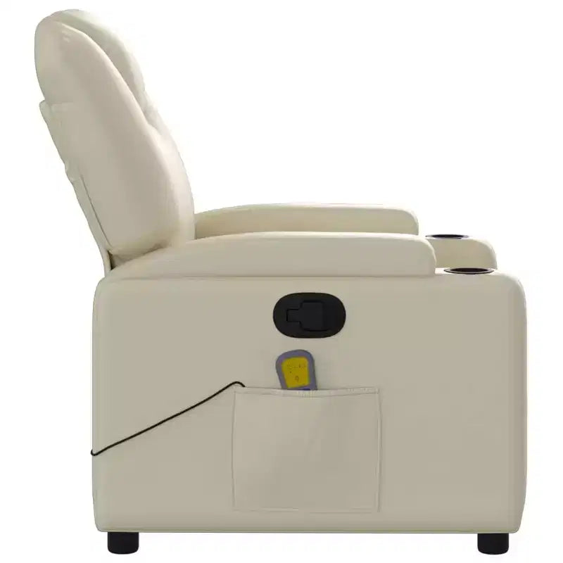 vidaXL Cream Faux Leather Massage Recliner Chair - Reclining Armchair for Elderly with Vibration Function, Cup Holders, Manual Tilt