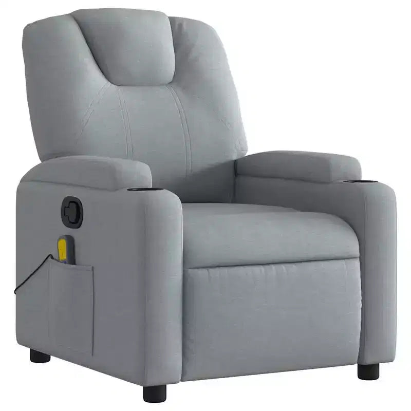 vidaXL Light Gray Fabric Massage Recliner Chair - Manual Recline, Vibration Massage, Plush Comfort with Cup Holders & Storage Side Pocket