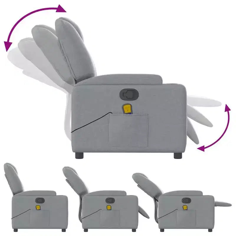 vidaXL Light Gray Fabric Massage Recliner Chair - Manual Recline, Vibration Massage, Plush Comfort with Cup Holders & Storage Side Pocket