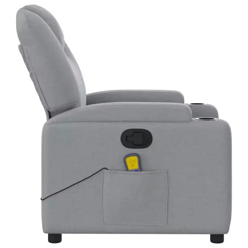 vidaXL Light Gray Fabric Massage Recliner Chair - Manual Recline, Vibration Massage, Plush Comfort with Cup Holders & Storage Side Pocket