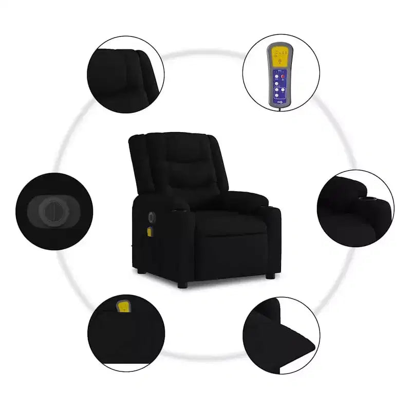 vidaXL Massage Recliner Chair Black - Manual Push Back